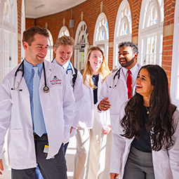 Med students in a hallway Med students in a hallway