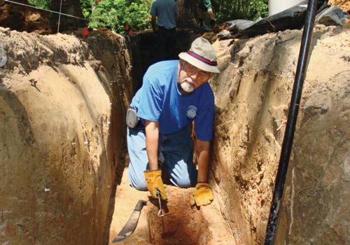 Talwani looks for evidence of prehistoric earthquakes at Fort Dorchester in Summerville, South Carolina.